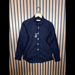 New Graniph Shirt Small Womens Blue Navy Long Sleeve Embroidered Trim